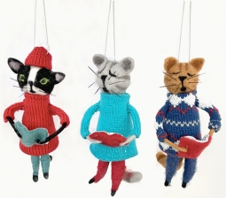 Felt Choir Cat in Sweater Christmas Ornaments Set of 3