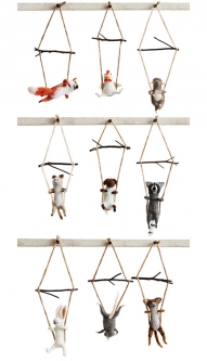 Felted Trapeze Animals Ornaments Set of 9