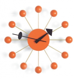 George Nelson Modern Orange Wood Ball Clock from Vitra Wall Clocks