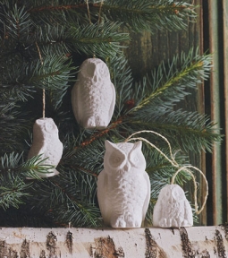 White Porcelain Snowy Owl Christmas Tree Ornaments Set of 4