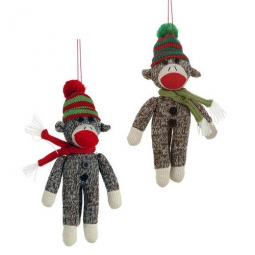 Sock Monkey Tree Fabric Ornament, Set/2