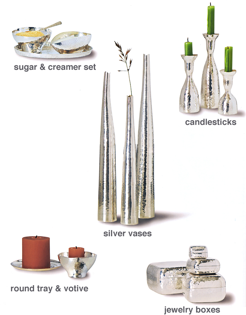 Hammered Silver Collection Candle Votive Holders (Tray and Votive