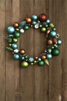 Noel 13" Wreath with Glass Balls Blue/Brown/Green: Modern