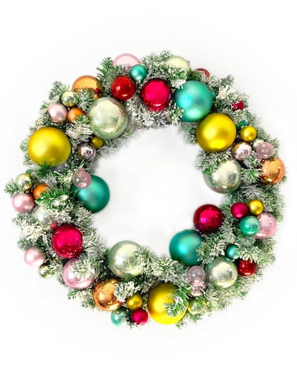 Retro Green Tinsel Lighted Christmas Wreath - 20