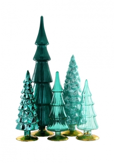 Glass Hue Christmas Trees Set/5 - Teal