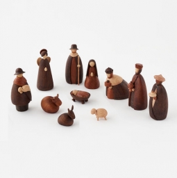 Set of 11 Faux Wood Nativity Scene