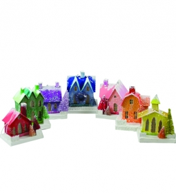 Colorful Spectrum Christmas Houses Set of 7