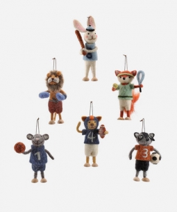 Felted Sports Animal Ornament Set of 6