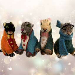 Felt Cats in Sweaters Set of 4