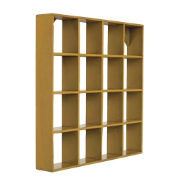 Square Reclaimed Wood Wall Shelf – Mustard Finish, 16 Compartments
