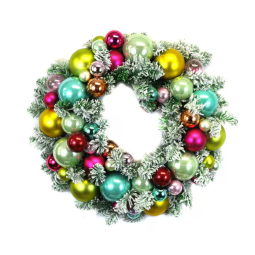 Retro Green Tinsel Christmas Wreath – 19” Diameter