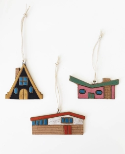 Mid Century Houses Ceramic Ornaments (Set of 3)