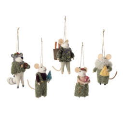 Festive Woodland Mice Ornament Set of 5