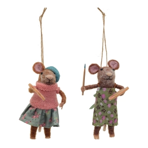 Artistic Mice with Palette – Set of 2 Wool Felt Christmas Ornaments