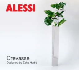 Alessi Crevasse Modern Flower Vase by Zaha Hadid, Stainless Steel