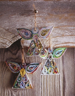 Repurposed Paper Snow Angels Tree Ornaments Set of 4