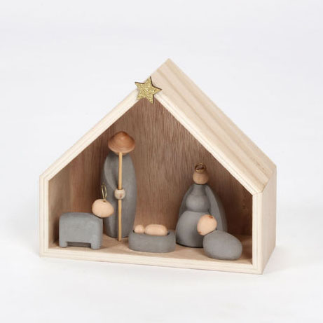 Set of 6 Concrete/Wood Nativity Scene: NOVA68.com