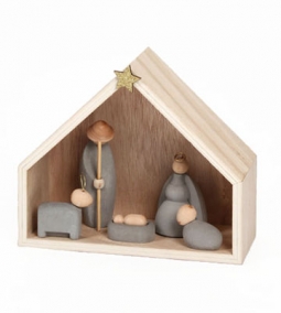 Set of 6 Concrete/Wood Nativity Scene