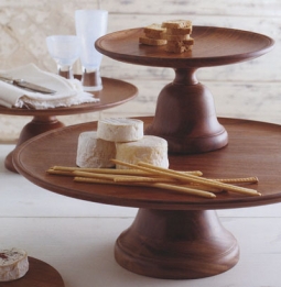 Deluxe Wood Serving Tray with Pedestal Stand
