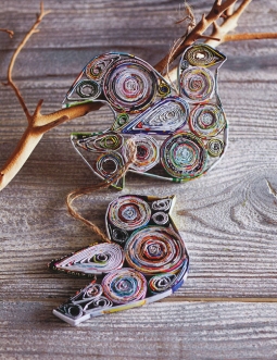 Repurposed Paper Peace Dove Tree Ornaments Set of 2