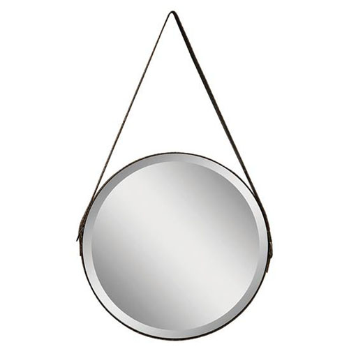 Rondo Classic Round Hanging Mirror With, Retro Round Wall Hanging Mirror With Leather Strap