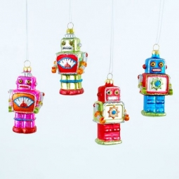 Tree Ornaments: Mid-Century Modern 3inch 'Space Robots' Ornament Set/4