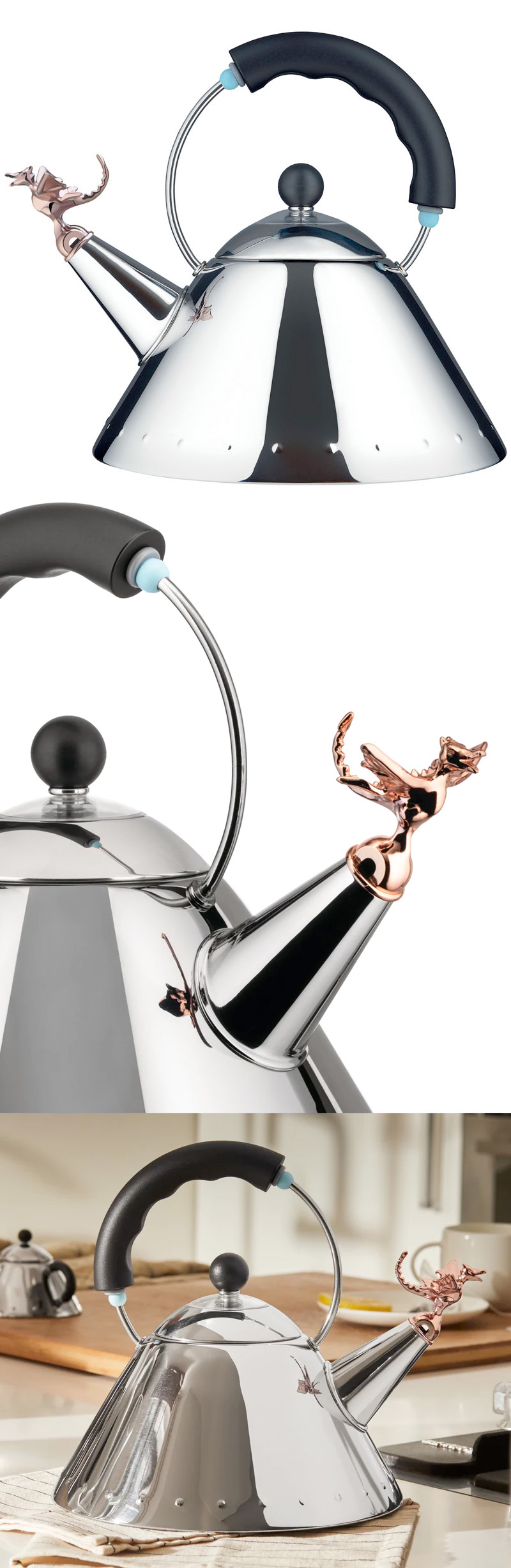 Water Kettle With Bird Shaped Whistle in Light Blue