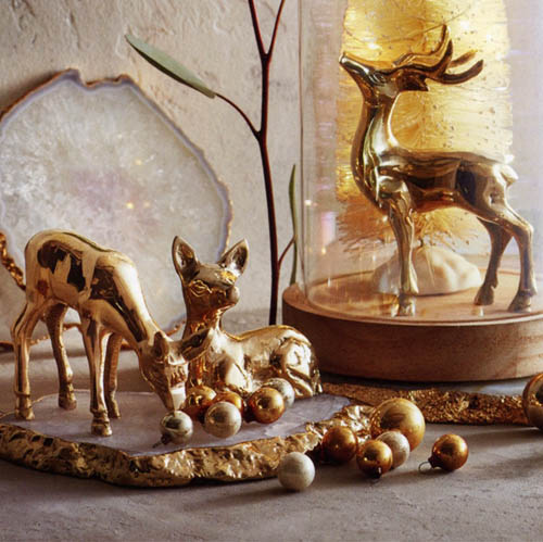 3-Piece Brass (Standing/Resting/Grazing) Christmas Reindeer Figurine:  NOVA68.com
