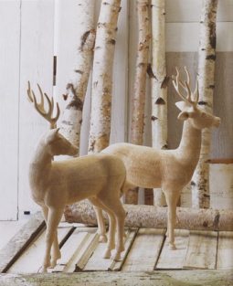 Sculptural Wooden Deer Sculpture: Young Standing Fallow Buck