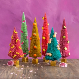 Festive Sisal Tropical Holiday Trees with Fruit Accents. Set/6