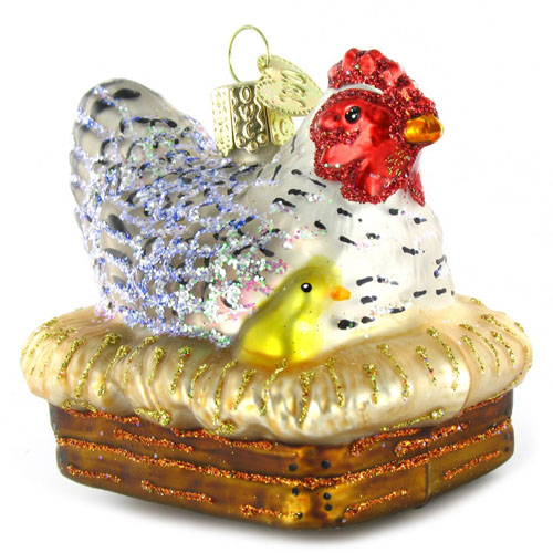 AB-109CB Hen with Baby Chicks Christmas Tree Bauble Decoration Gift 