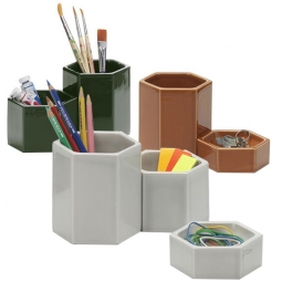 Hexagonal Desk Organizer Set of 3 Containers in Ceramic