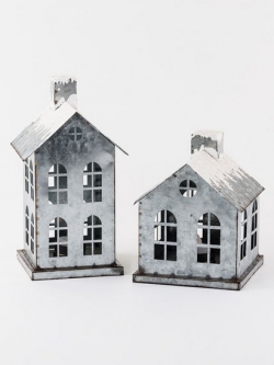 Galvanized Christmas Town Display Houses - Set of 2