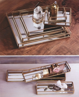 Cour Napoleon: Mirrored Glass Jewelry Display Serving Trays