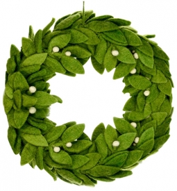 Green Felt Wreath with Mistletoe Accents / Felt Christmas Wreath