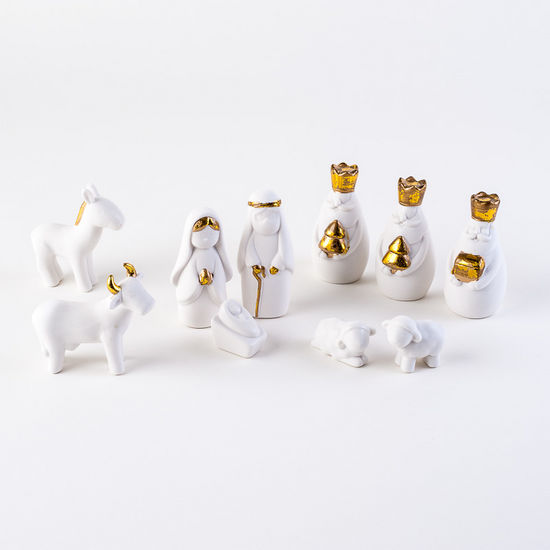 White Miniature Porcelain Nativity Scene Sets With Box