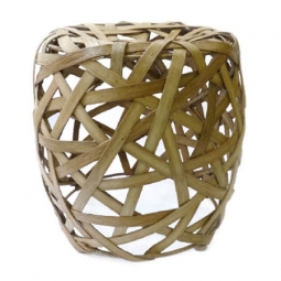 Modern Round Wicker Ribbon Stool: Tall Model