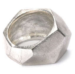 Modern Jewelry: Multifaceted Brushed Silver Plated Brass Ring