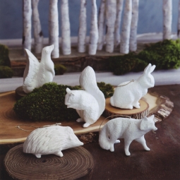 Christmas Porcelain 5/Piece White Forest Animals Tree Ornaments