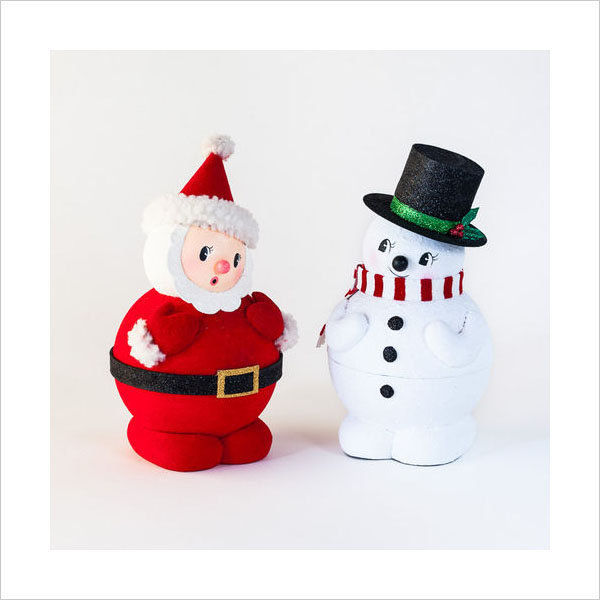 Retro Christmas Decorations: 1950s Santa with Snowman 