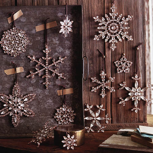 Victorian Rhinestone Snowflake Tree Ornaments. Set/4
