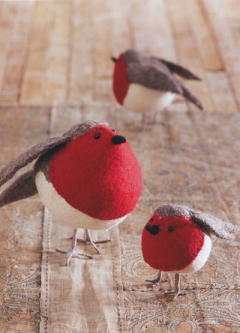 American Robin Birds Felt Ornaments Holiday Decor Set of 3