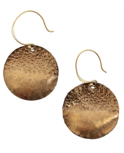 Round Modernist Earrings in Hammered Brass