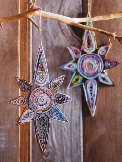 Repurposed Paper Starry Night Tree Ornaments Set of 6