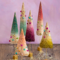 Ombre Sisal Bottlebrush Glitter Trees Holiday Decor Set/6