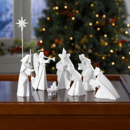 Modern 9-Piece Origami Nativity Manger in White Porcelain